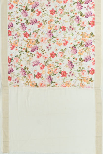 Paithani Cotton Floral Printed Off-White Saree