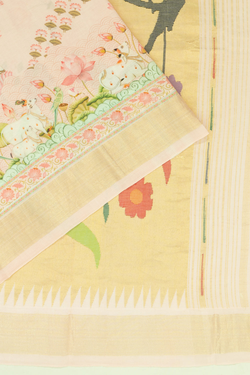 Paithani Cotton Pichwai Printed Pastel Pink Saree