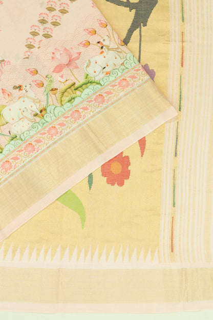 Paithani Cotton Pichwai Printed Pastel Pink Saree