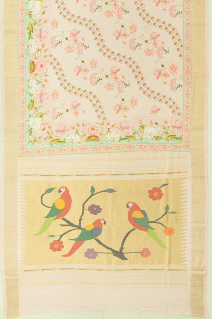 Paithani Cotton Pichwai Printed Pastel Pink Saree