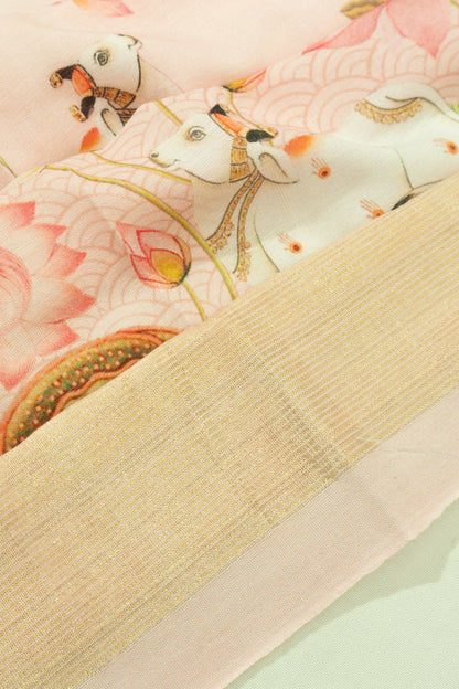 Paithani Cotton Pichwai Printed Pastel Pink Saree