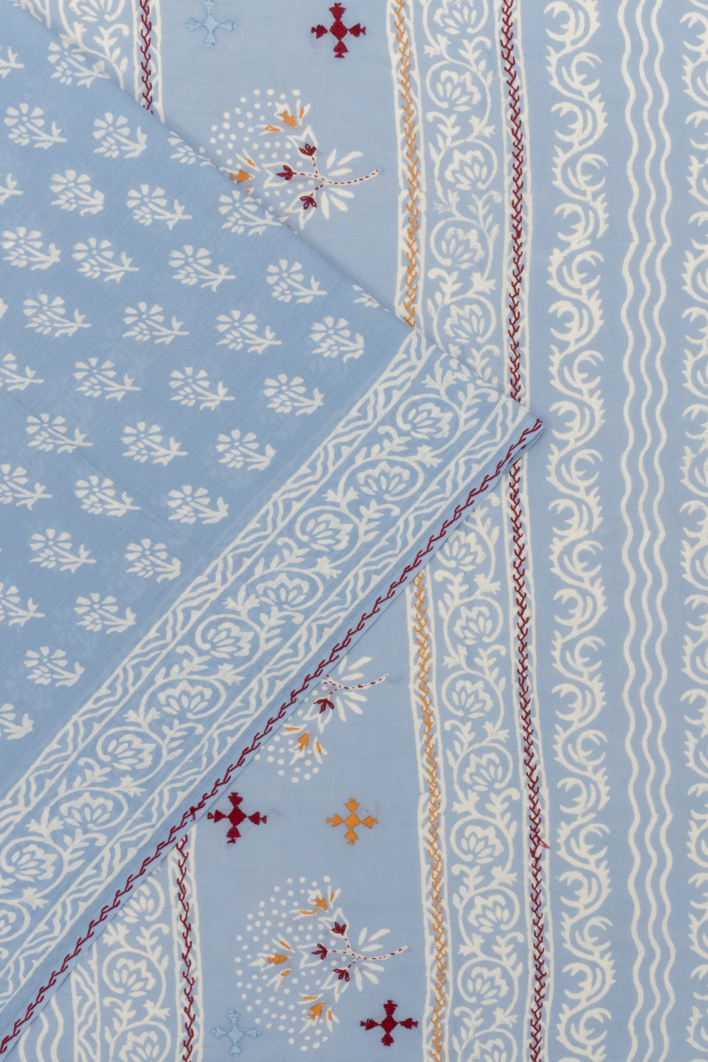 Chanderi Cotton Batik Printed Pastel Blue Saree