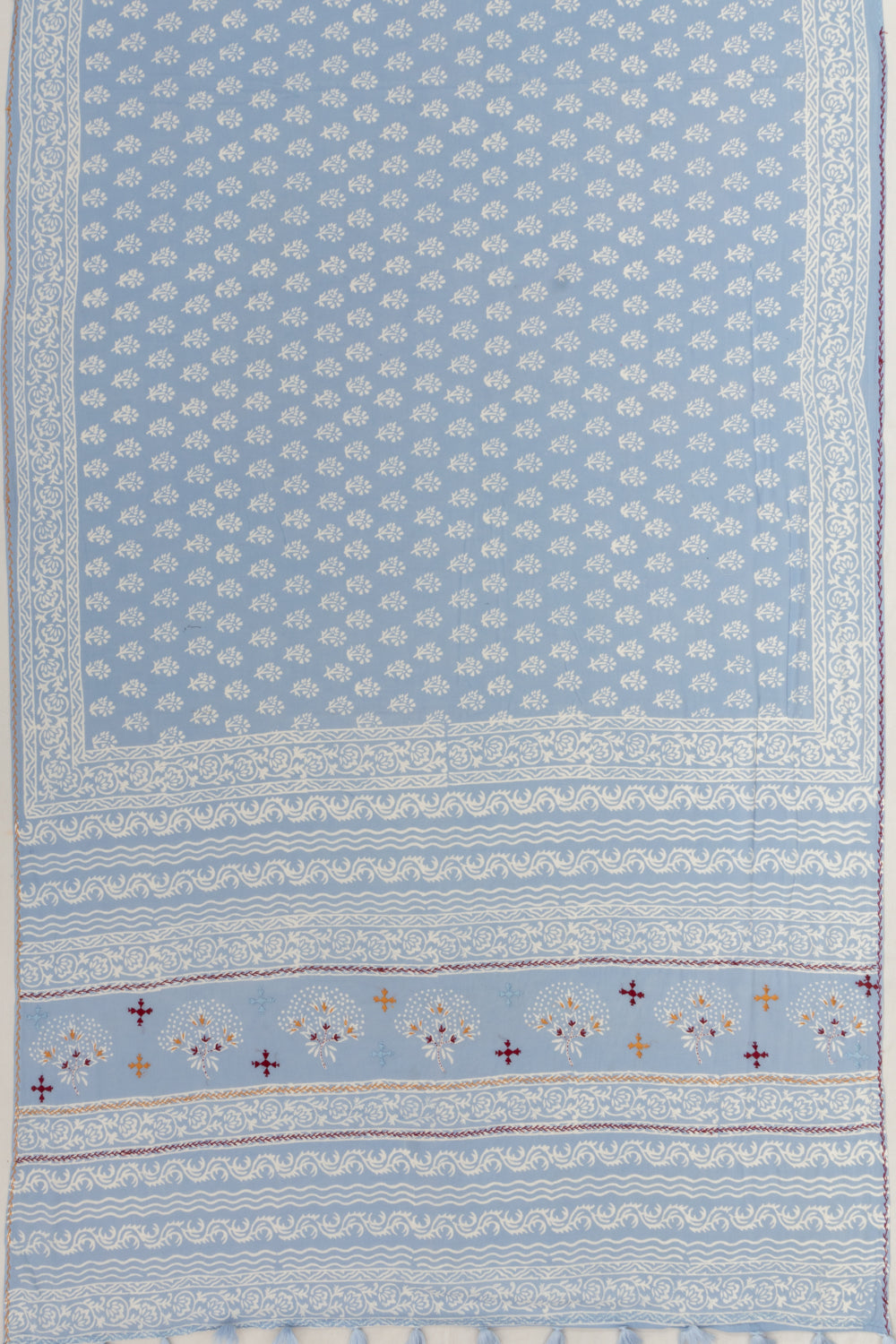 Chanderi Cotton Batik Printed Pastel Blue Saree