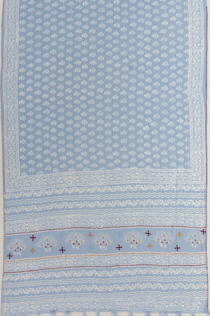 Chanderi Cotton Batik Printed Pastel Blue Saree