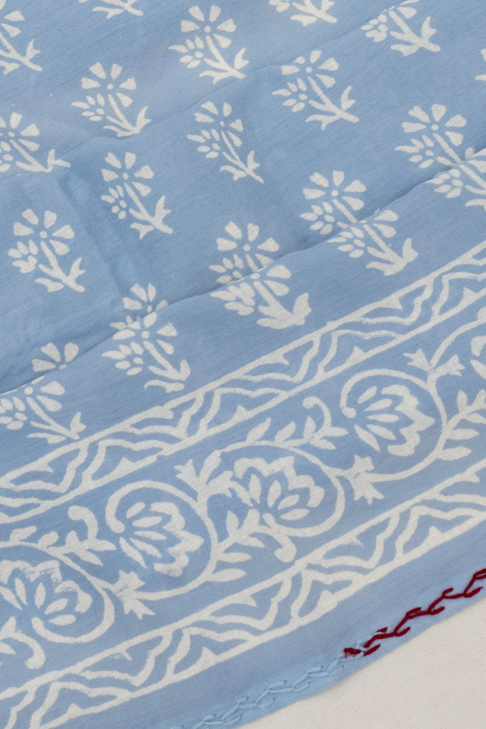 Chanderi Cotton Batik Printed Pastel Blue Saree