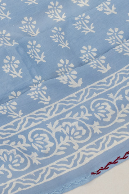 Chanderi Cotton Batik Printed Pastel Blue Saree