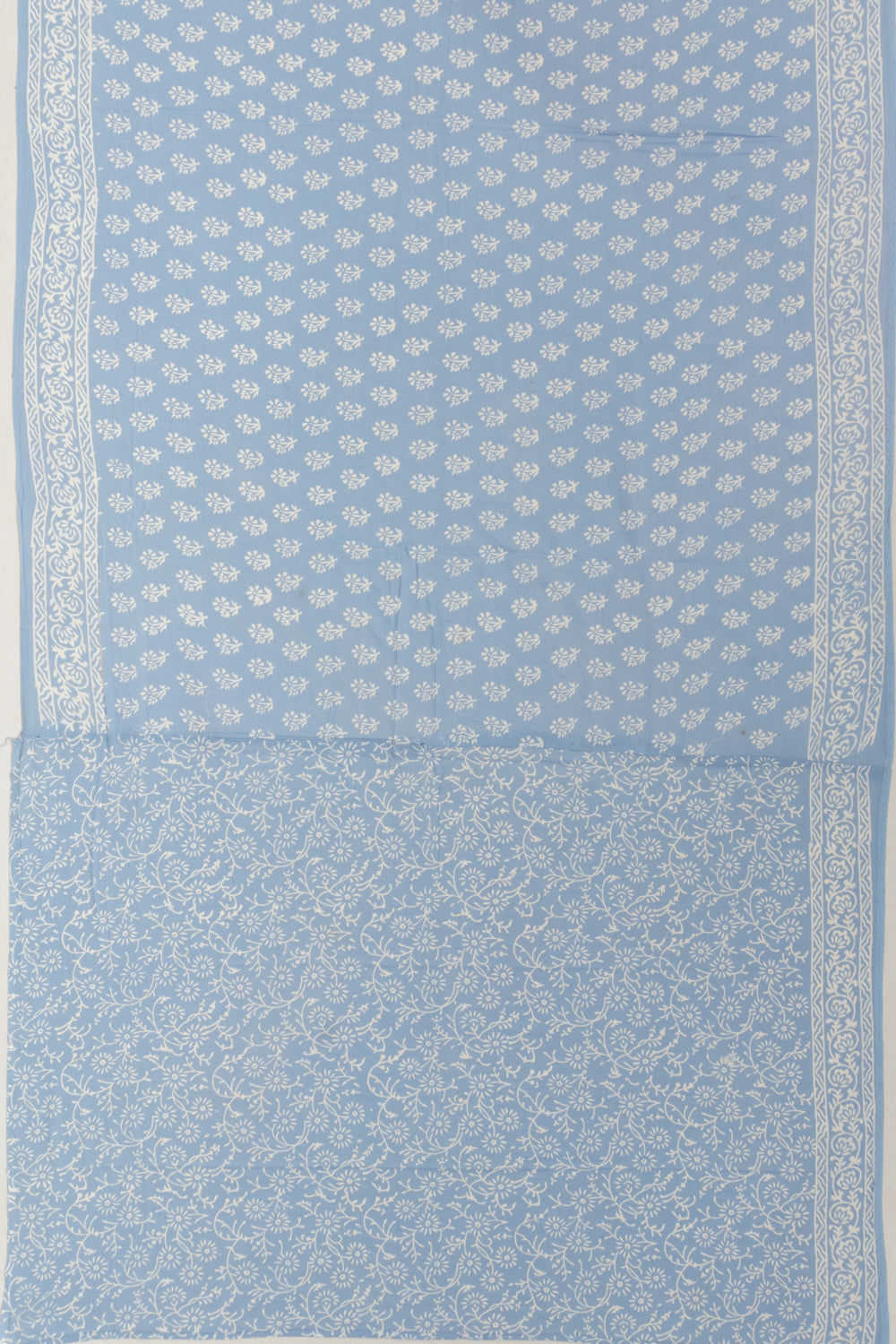 Chanderi Cotton Batik Printed Pastel Blue Saree