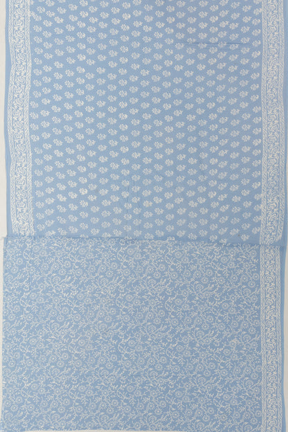 Chanderi Cotton Batik Printed Pastel Blue Saree