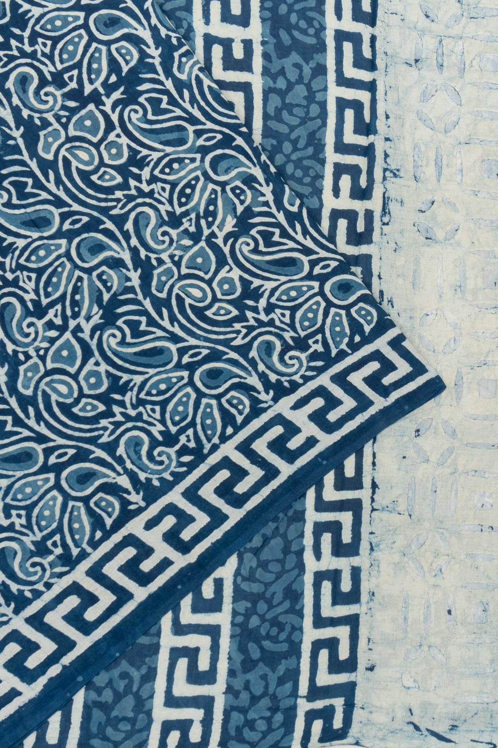 Chanderi Cotton Batik Printed Indigo Blue Saree