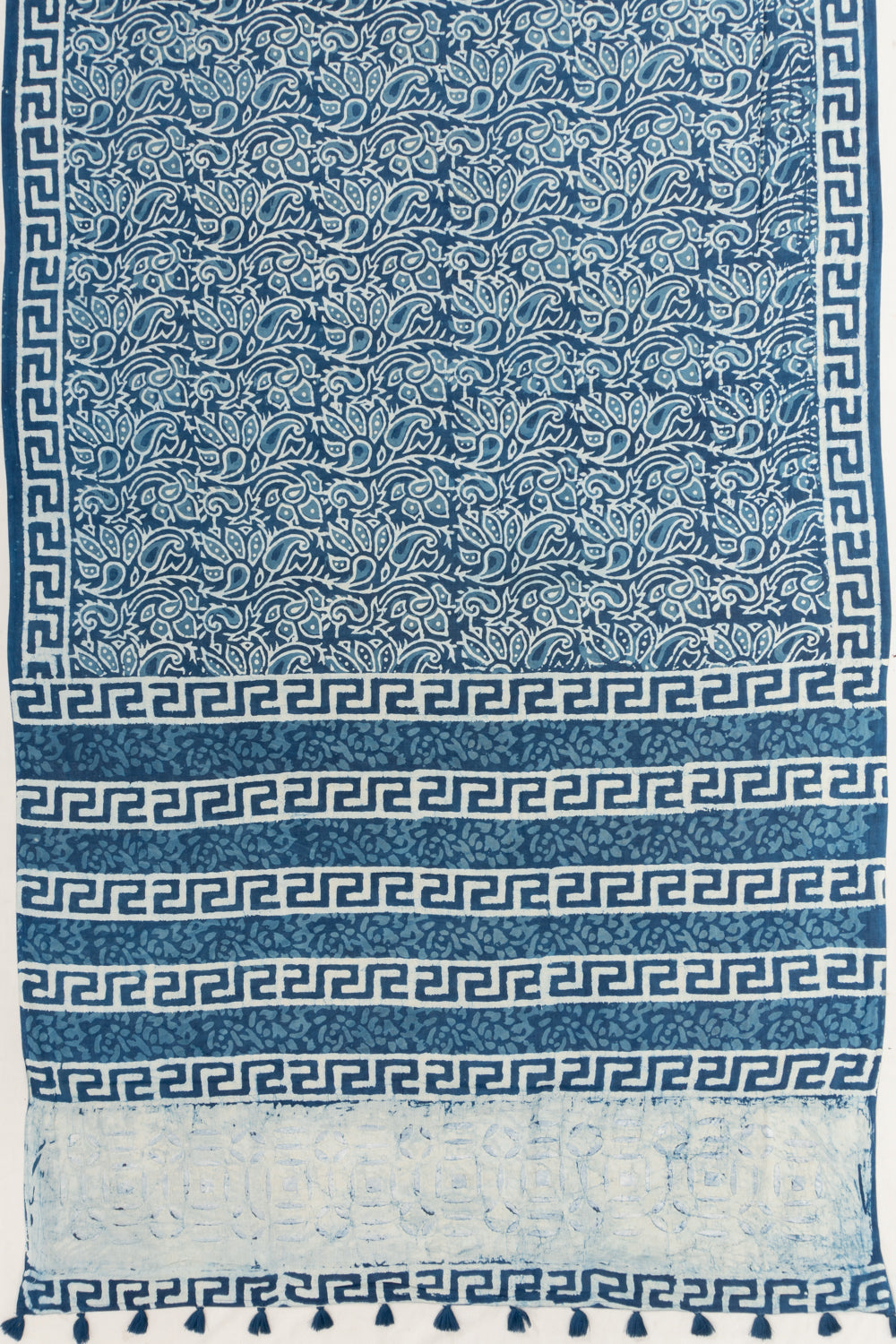 Chanderi Cotton Batik Printed Indigo Blue Saree