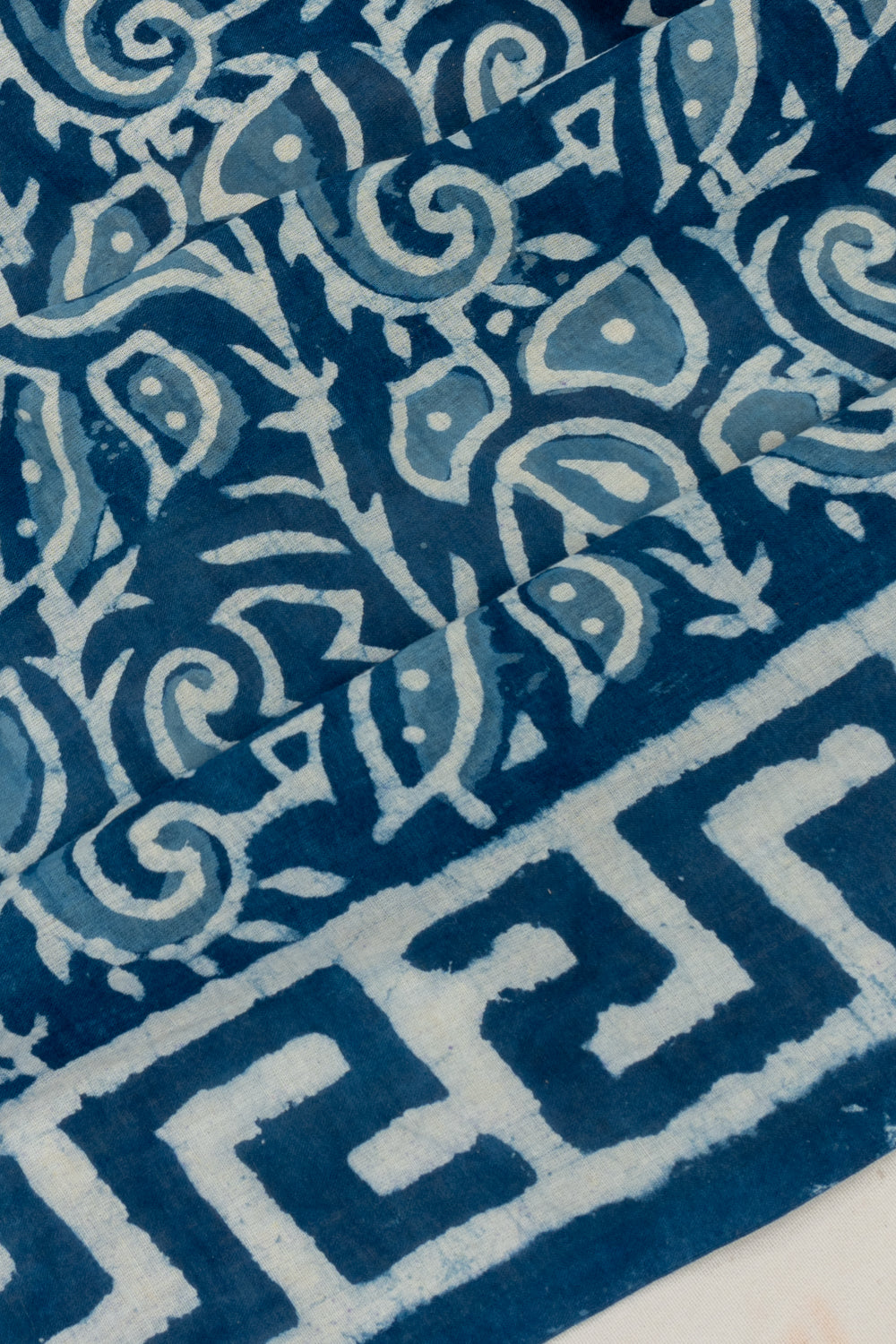 Chanderi Cotton Batik Printed Indigo Blue Saree