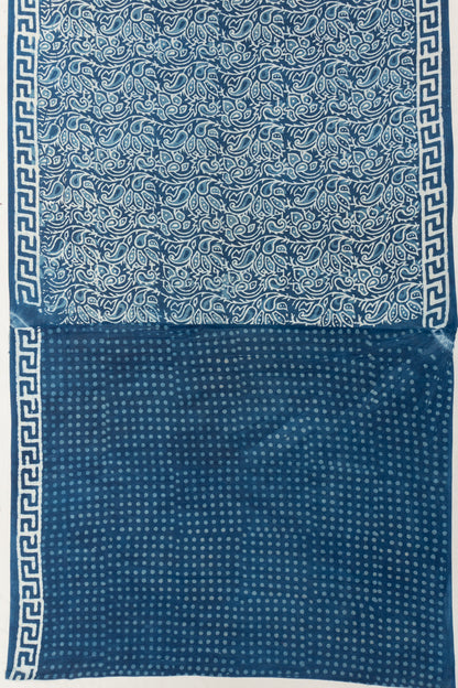 Chanderi Cotton Batik Printed Indigo Blue Saree