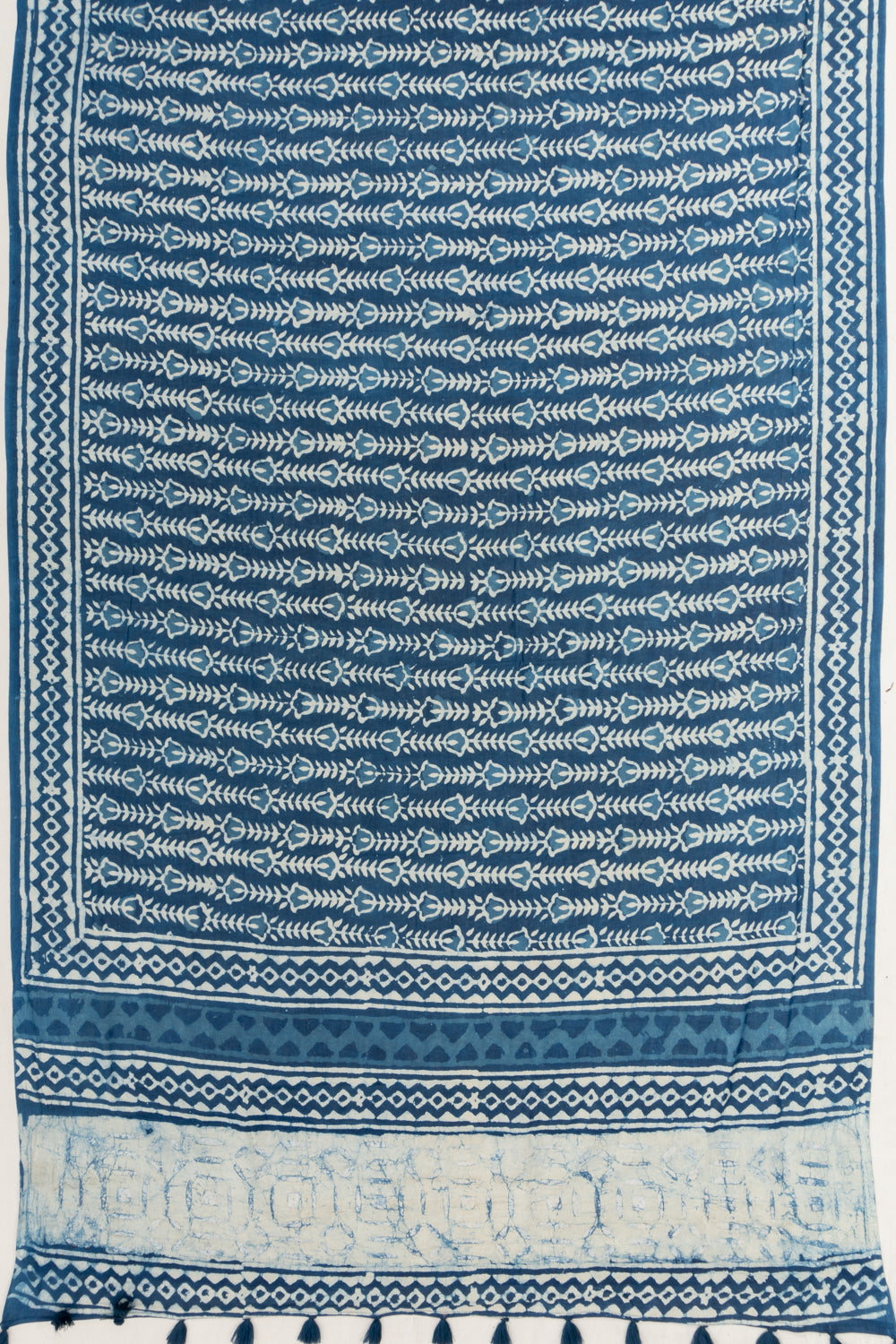 Chanderi Cotton Batik Printed Indigo Blue Saree