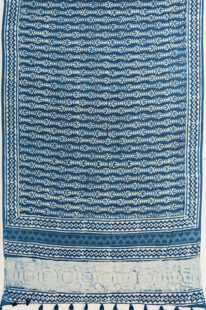 Chanderi Cotton Batik Printed Indigo Blue Saree