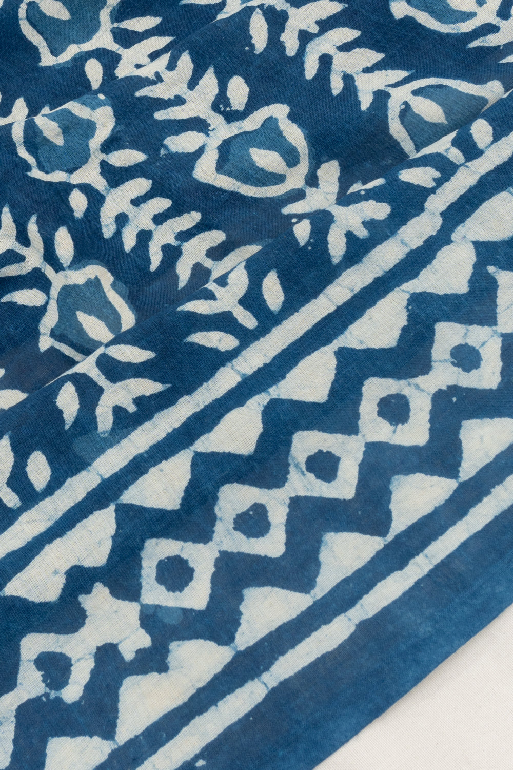 Chanderi Cotton Batik Printed Indigo Blue Saree