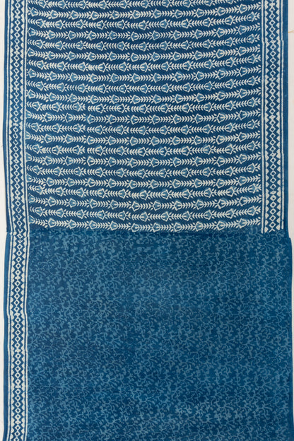 Chanderi Cotton Batik Printed Indigo Blue Saree
