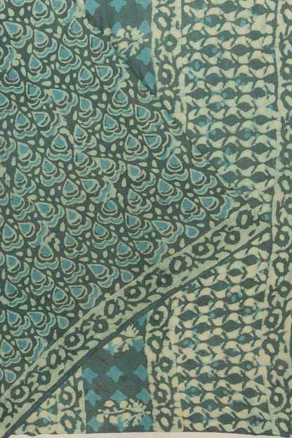 Chanderi Cotton Batik Printed Green Saree