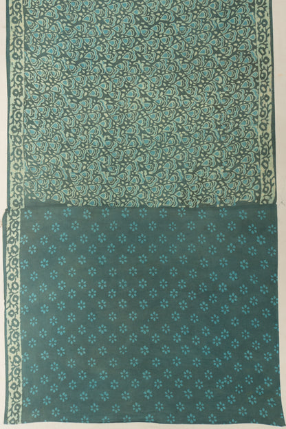 Mul Cotton Batik Printed Green Saree