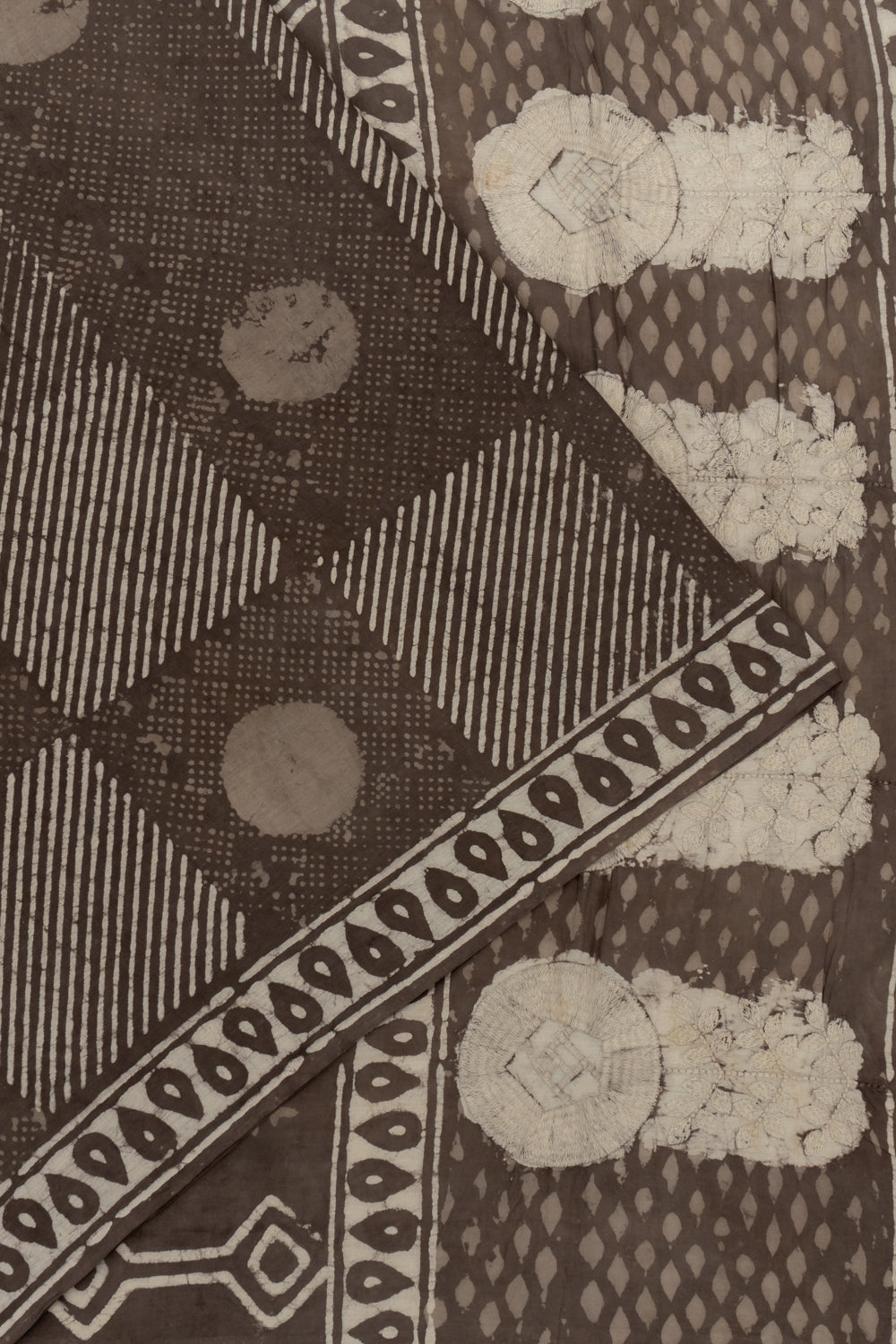 Chanderi Cotton Batik Printed Brown Saree