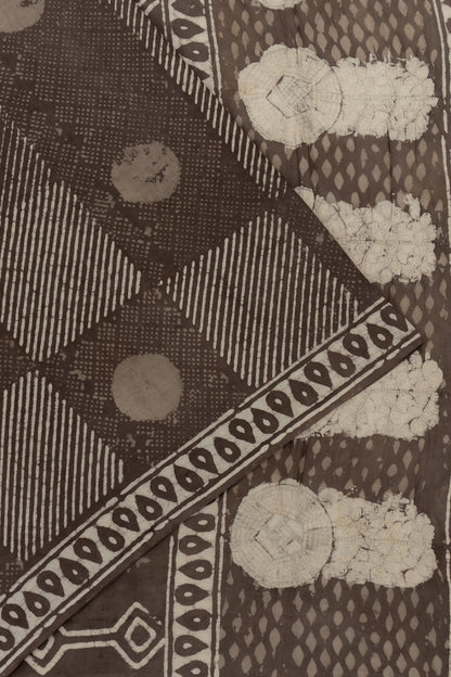 Chanderi Cotton Batik Printed Brown Saree