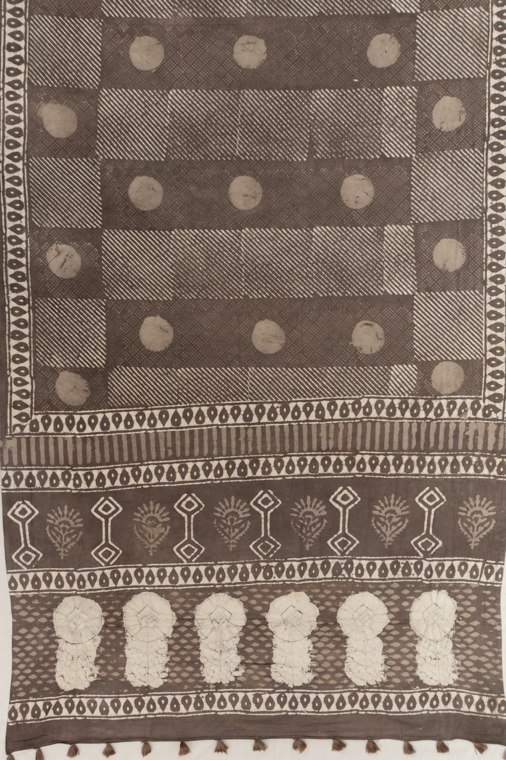 Chanderi Cotton Batik Printed Brown Saree