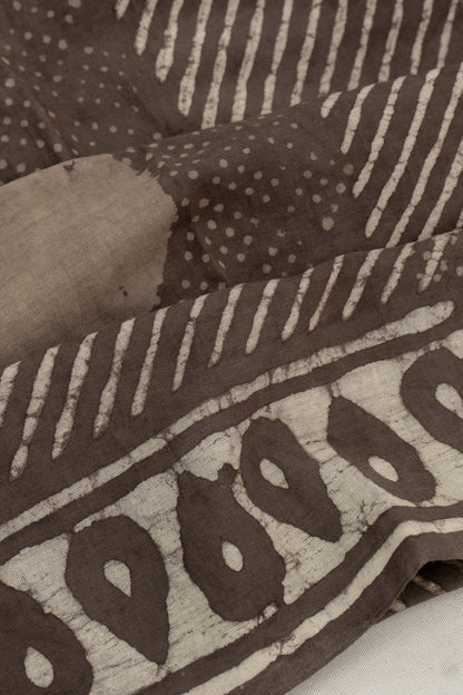 Chanderi Cotton Batik Printed Brown Saree