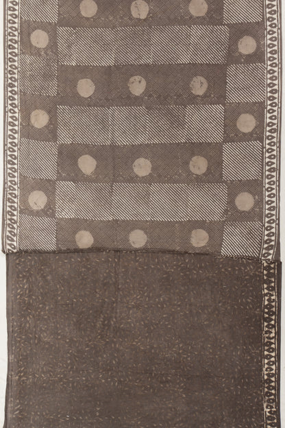 Chanderi Cotton Batik Printed Brown Saree
