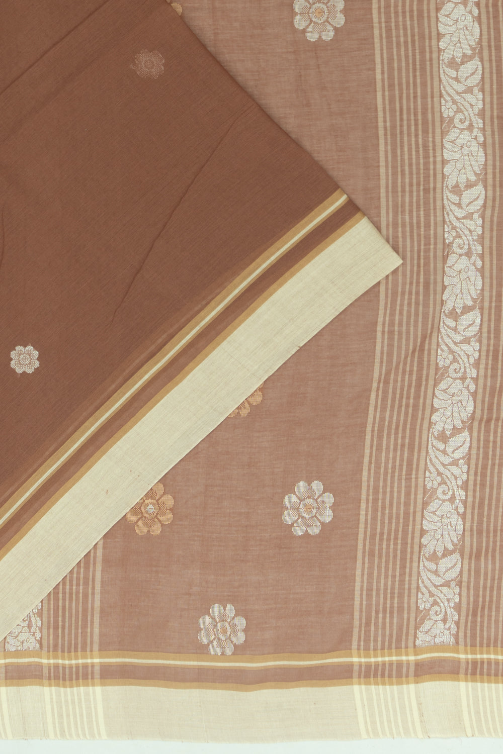 Phulia Cotton Butta Brown Saree
