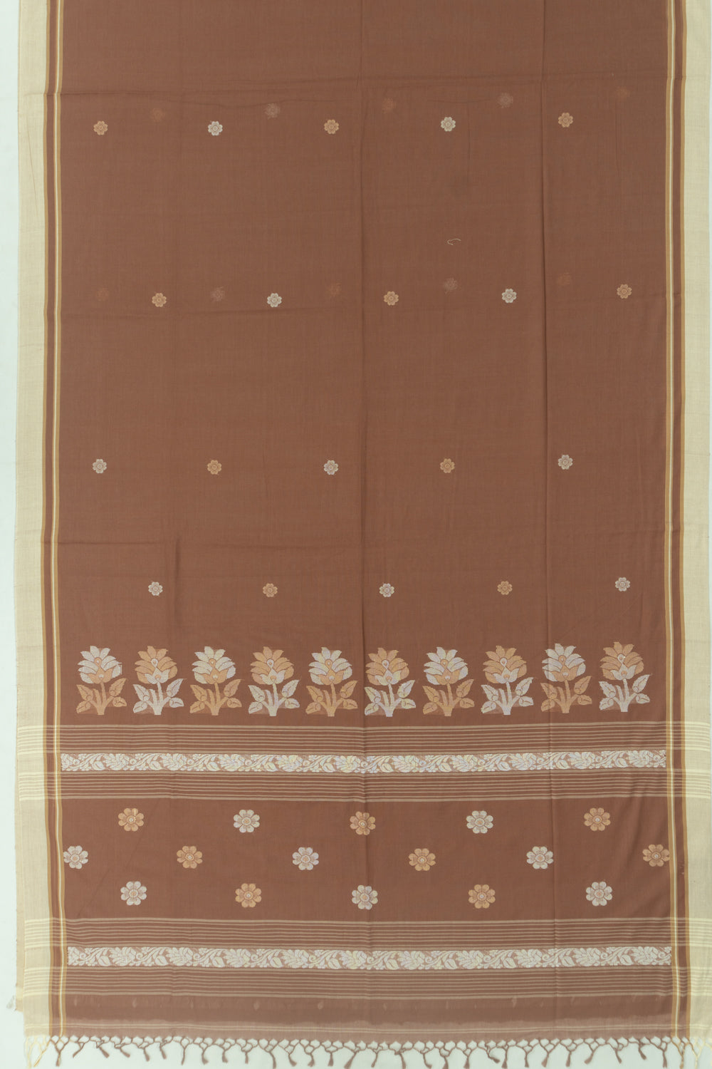 Phulia Cotton Butta Brown Saree