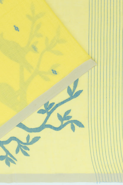 Phulia Cotton Butta Lemon Yellow Saree