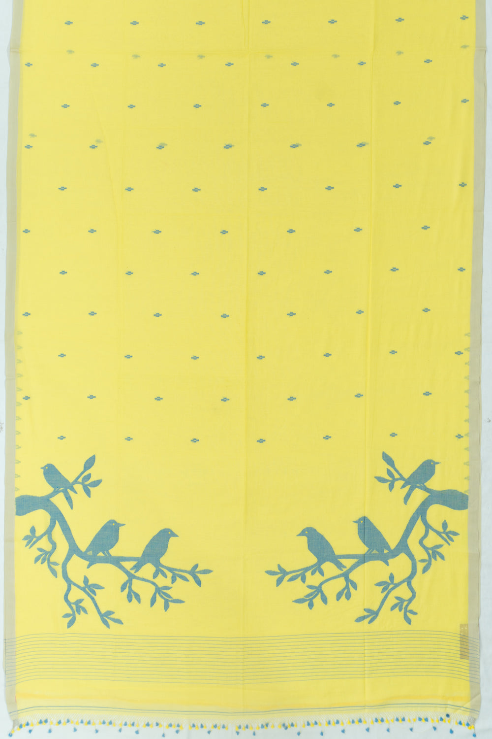 Phulia Cotton Butta Lemon Yellow Saree