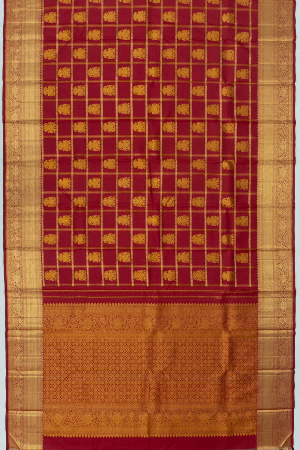 Kanchipuram Silk Checks And Butta Maroon Saree
