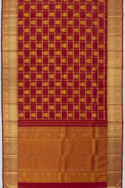 Kanchipuram Silk Checks And Butta Maroon Saree