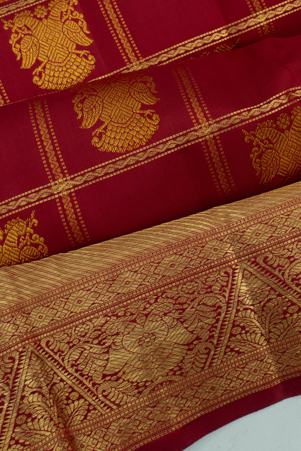 Kanchipuram Silk Checks And Butta Maroon Saree