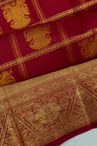 Kanchipuram Silk Checks And Butta Maroon Saree
