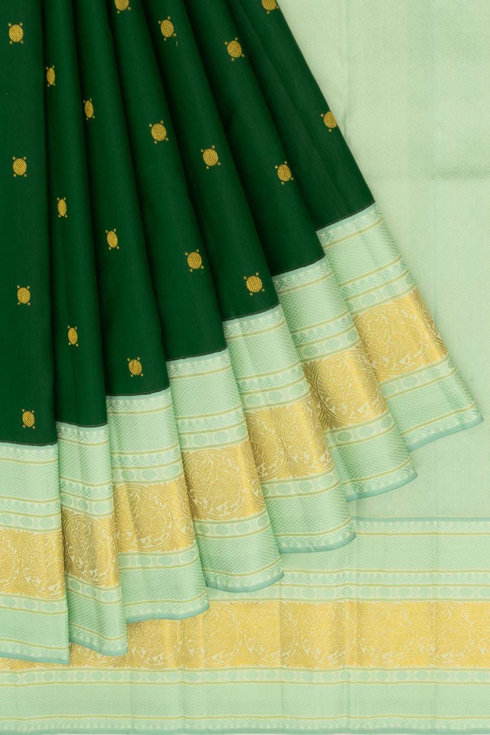 Kanchipuram Silk Butta Bottle Green Saree
