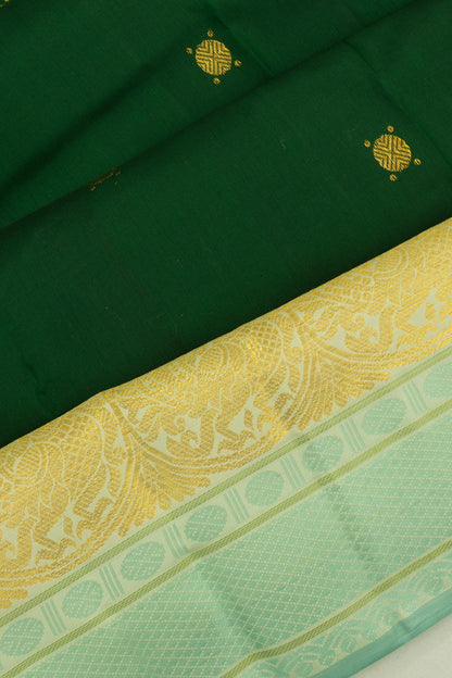 Kanchipuram Silk Butta Bottle Green Saree