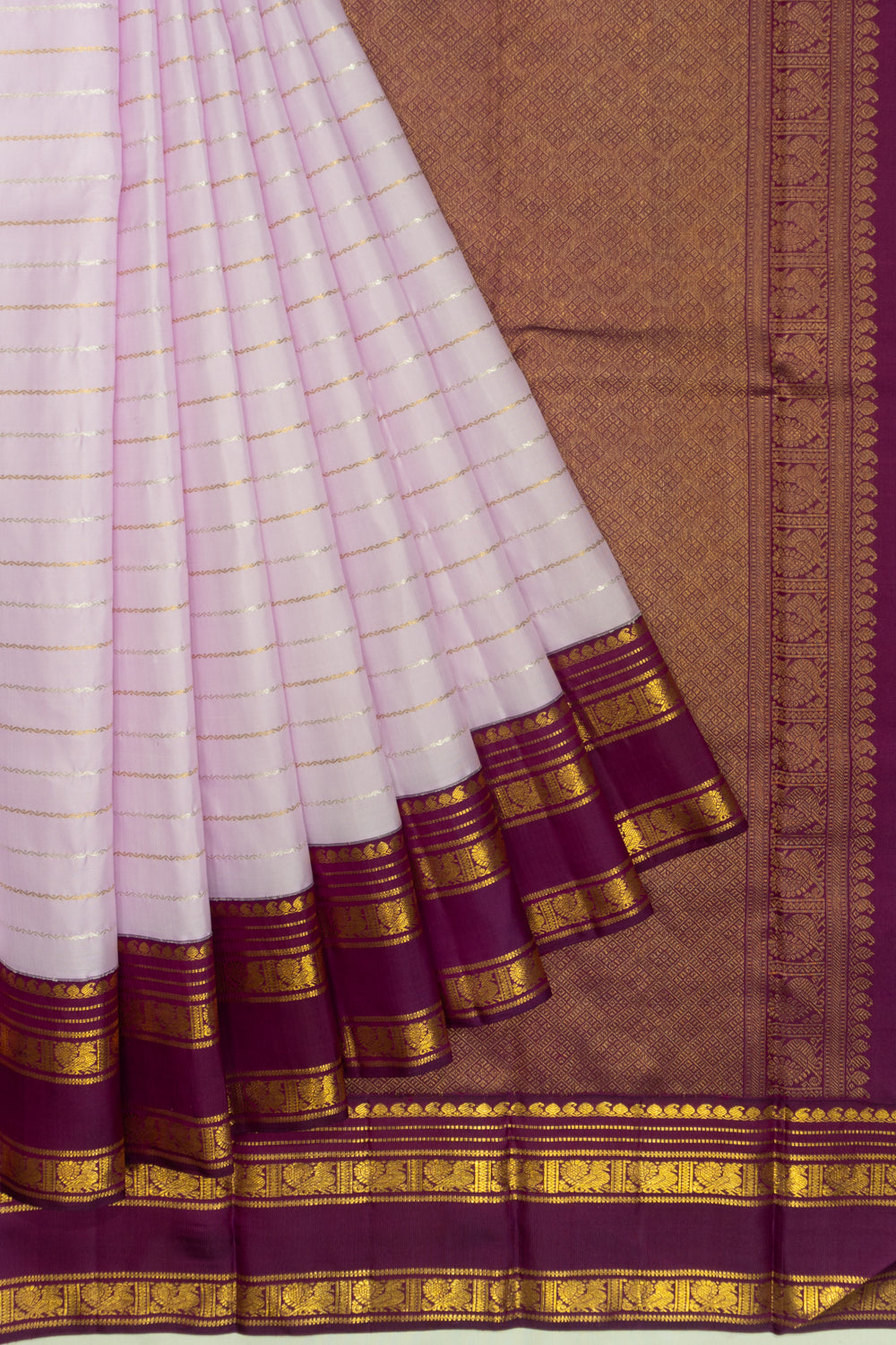 Kanchipuram Silk Horizontal Lines Lavender Saree