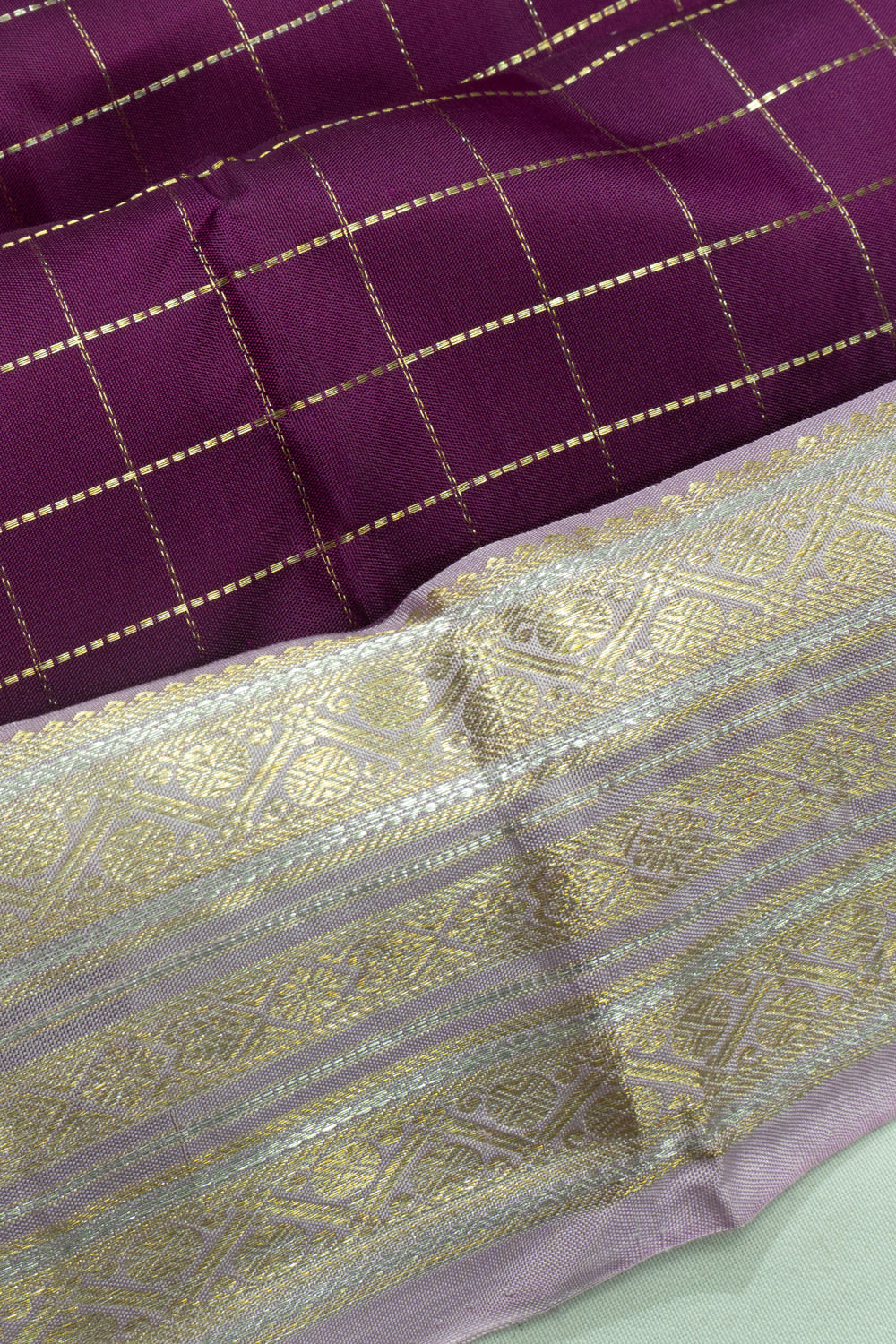 Kanchipuram Silk Checks Purple Saree