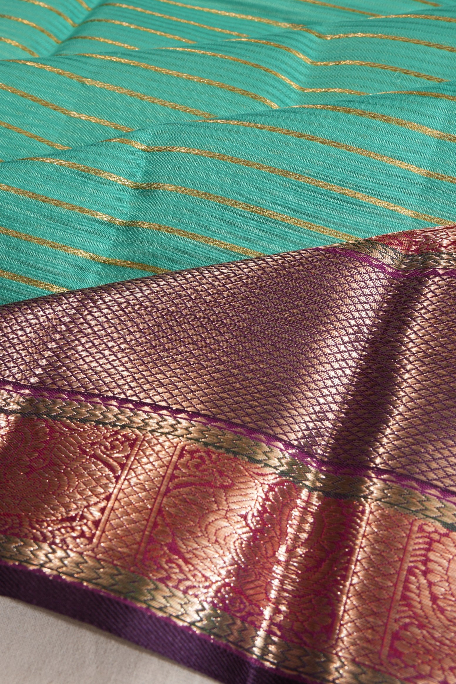 Kanchipuram Silk Horizontal Lines Sea Green Saree