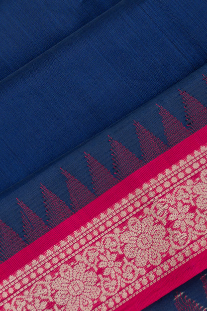 Mangalagiri Cotton Plain Dark Blue Saree