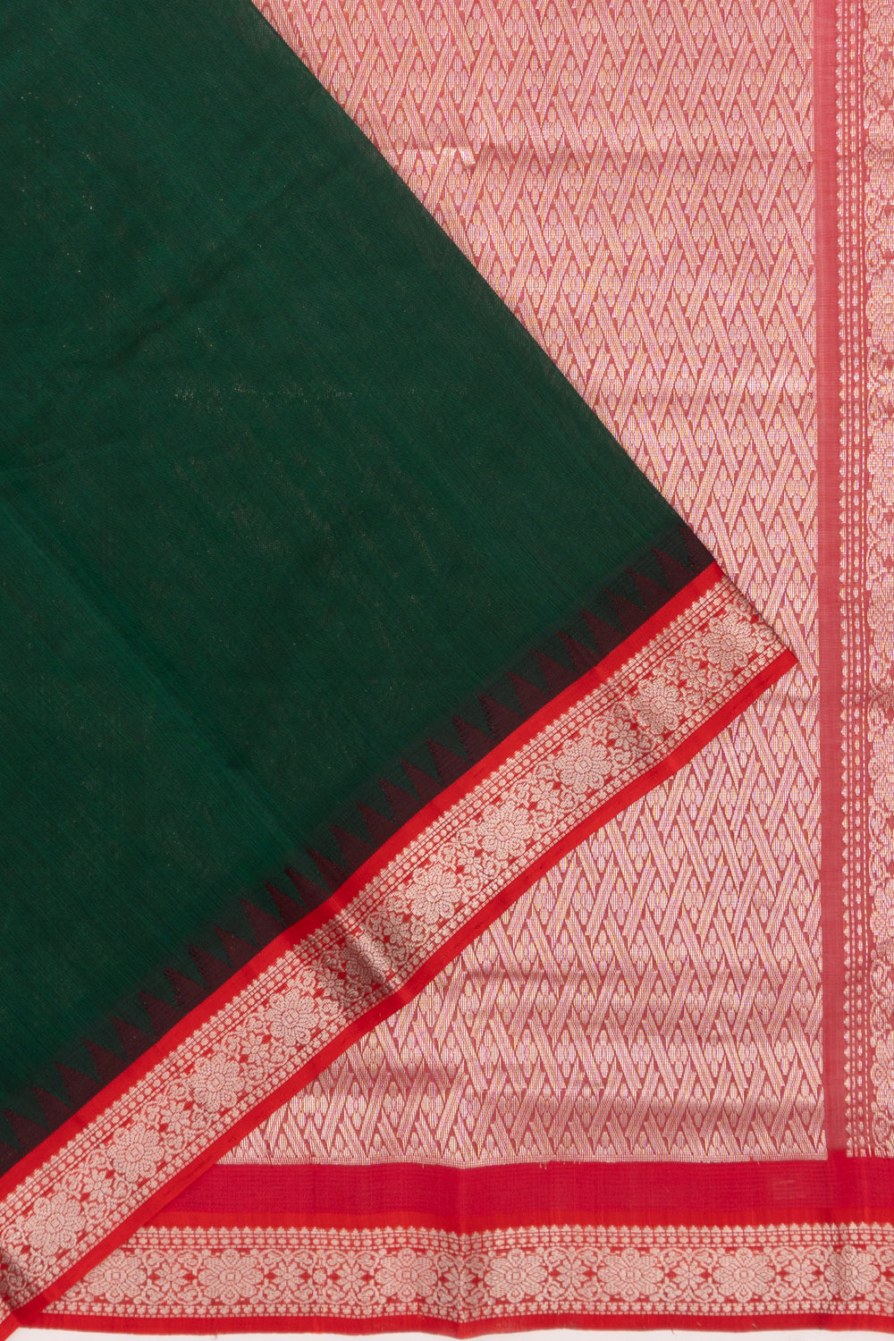 Mangalagiri Cotton Plain Bottle Green Saree
