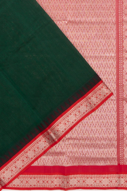 Mangalagiri Cotton Plain Bottle Green Saree
