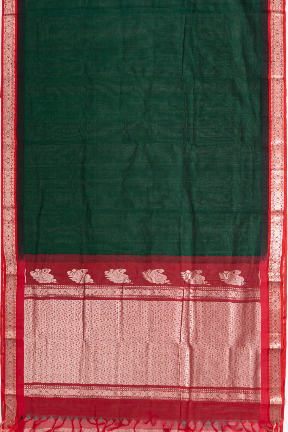 Mangalagiri Cotton Plain Bottle Green Saree