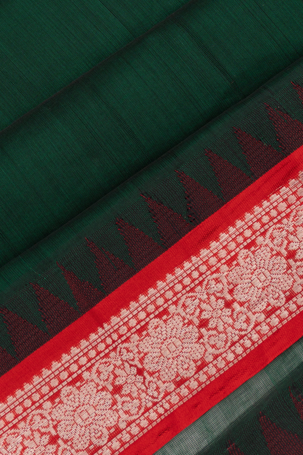 Mangalagiri Cotton Plain Bottle Green Saree