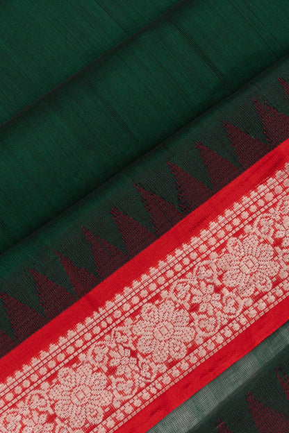 Mangalagiri Cotton Plain Bottle Green Saree