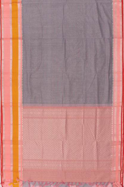 Gadwal Cotton And Silk Horizontal Lines Grey Saree