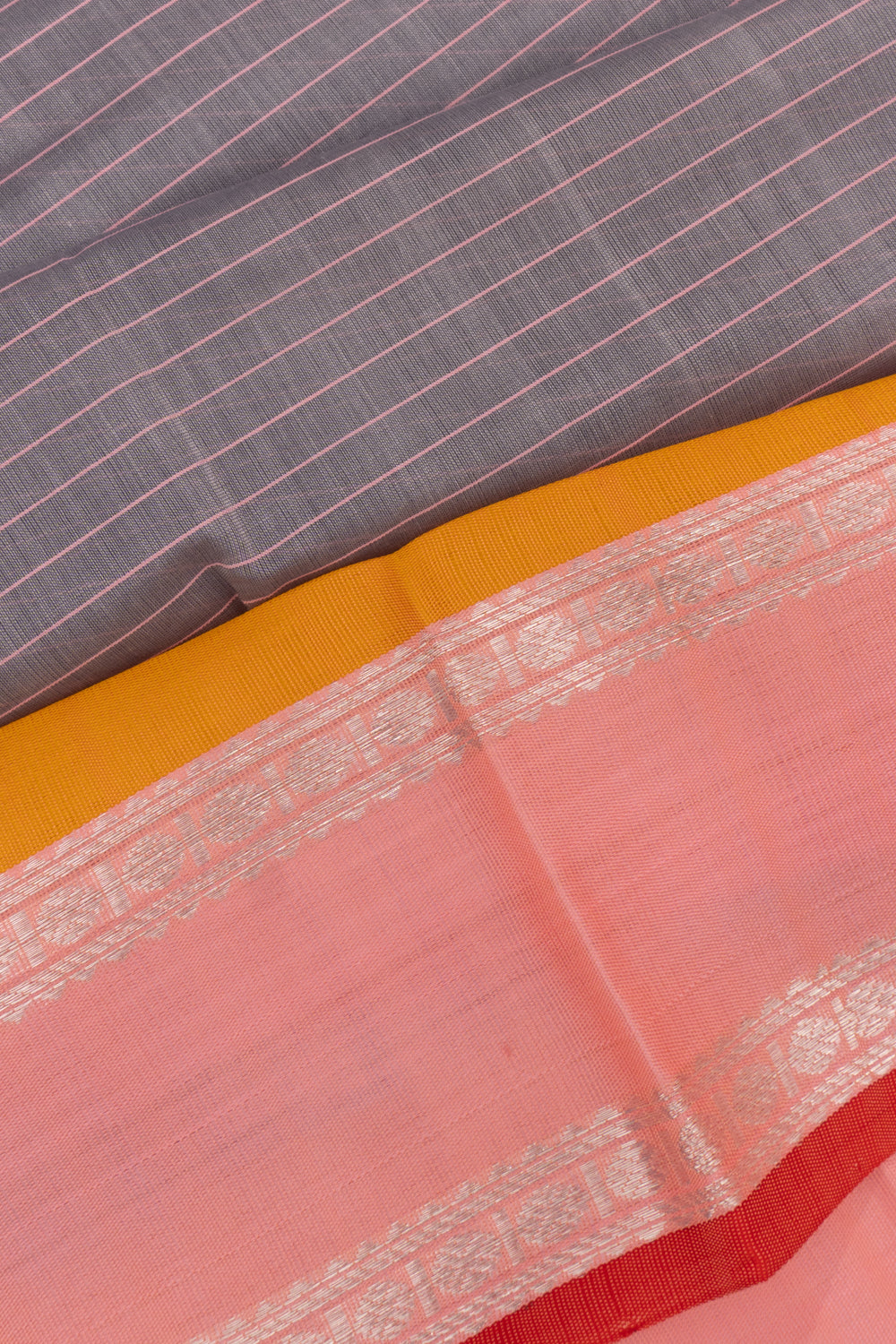 Gadwal Cotton And Silk Horizontal Lines Grey Saree