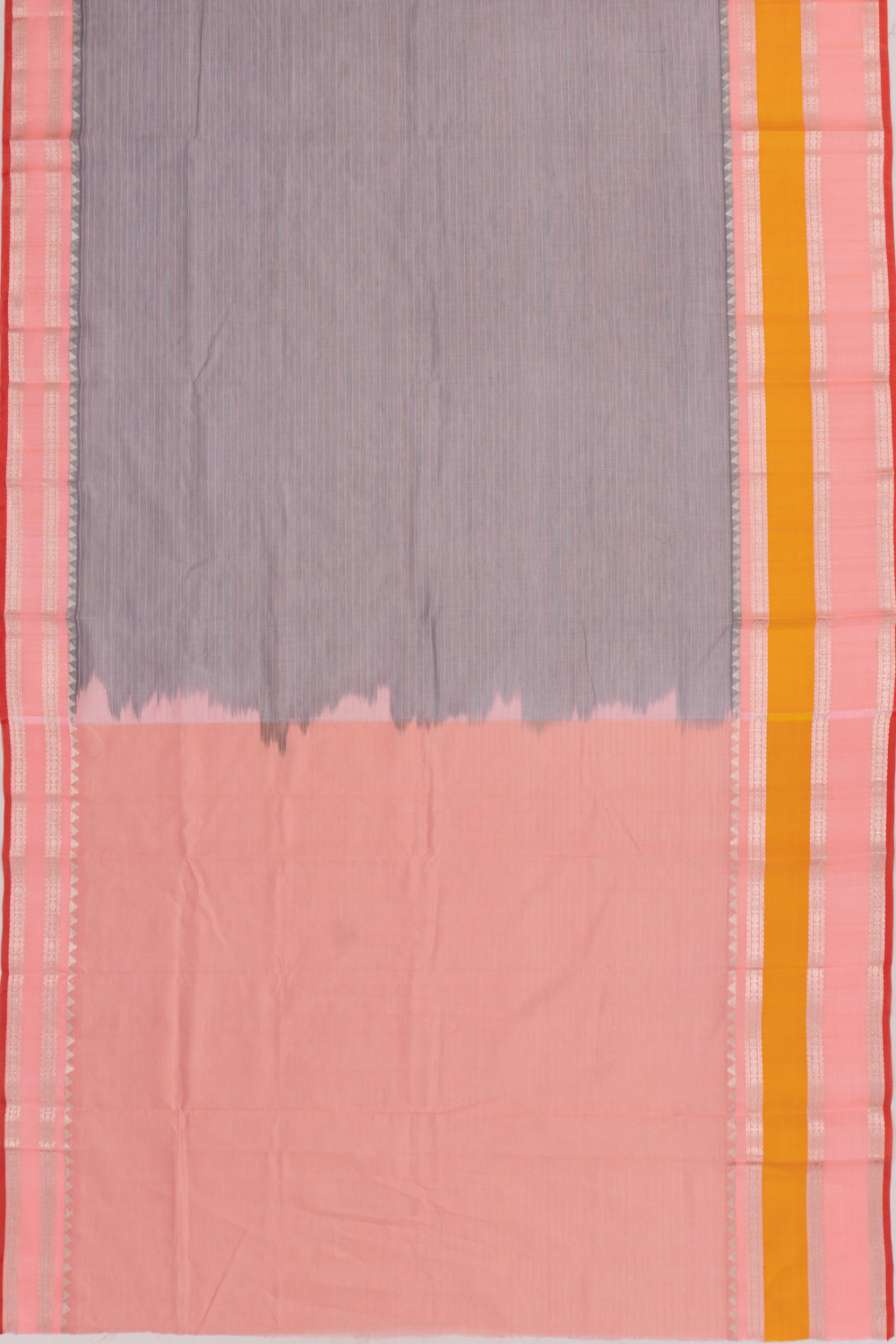 Gadwal Cotton And Silk Horizontal Lines Grey Saree