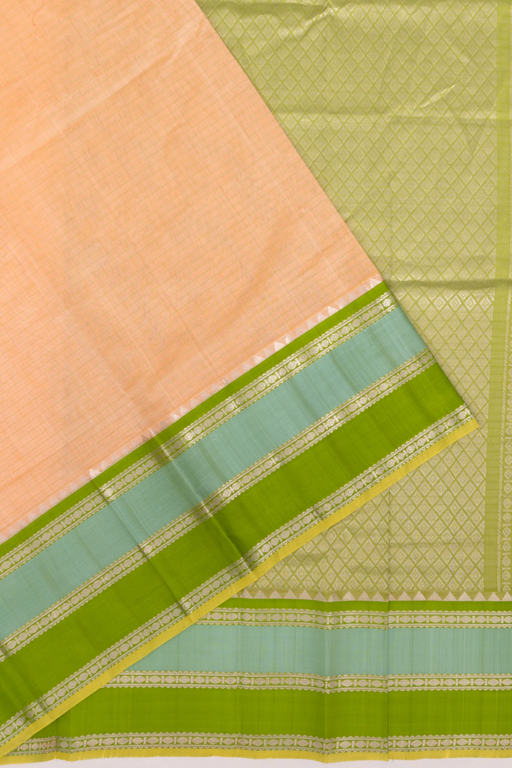 Gadwal Cotton And Silk Horizontal Lines Cream Saree